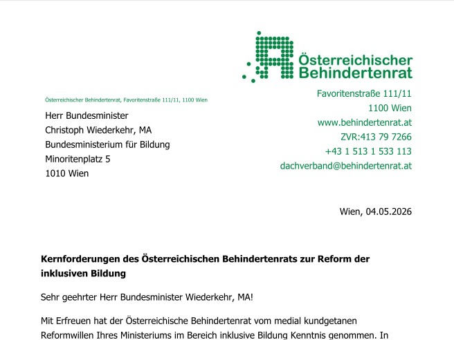 Screenshot des Offenen Briefs des Behindertenrats